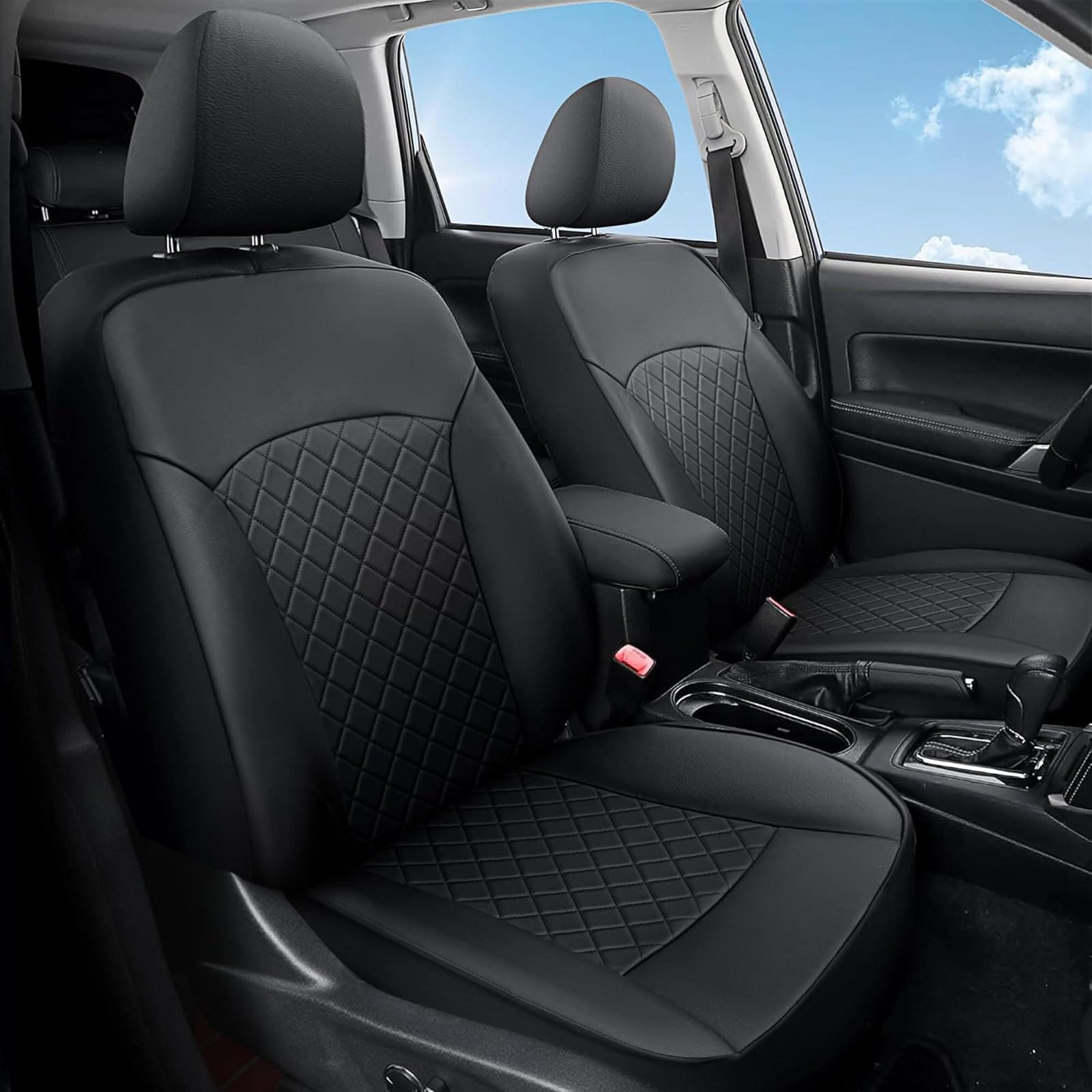 GIANT PANDA Custom Fit 2 Pack Front Car Seat Covers Fit for Subaru Forester 2014 2015 2016 2017 2018 Premium Limited Touring, Drivers Seat Covers for car, Faux Leather, Stretch Polyester Fiber(Black)