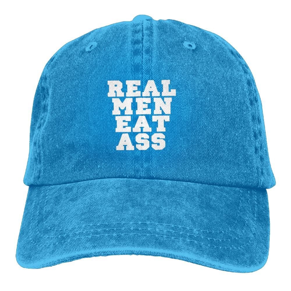 Real Men Eat Ass Adjustable Washed Cap Cowboy Baseball Hat Royalblue