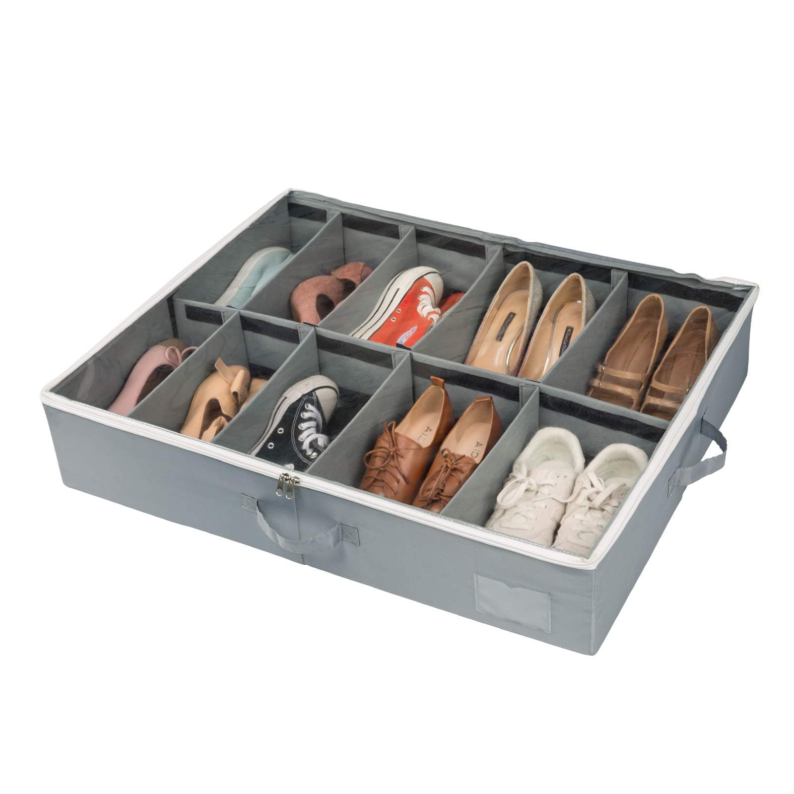 Elezay Large Capacity Under Bed Storage Boxes Zip Sturdiness Containers Removable Dividers Transparent Lids Gray