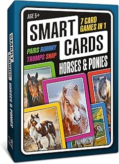 – SMART CARDS Horse & Pony Card Game. 7 games; snap, pairs, trumps, rummy, horses & ponies trivia quiz. Top travel games, gift, stocking filler. Age 5+, 1-8 players