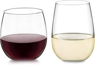 Libbey Stemless Wine Party Glasses (Set of 12), 16.75-Ounce Red Wine and 17-Ounce White Wine