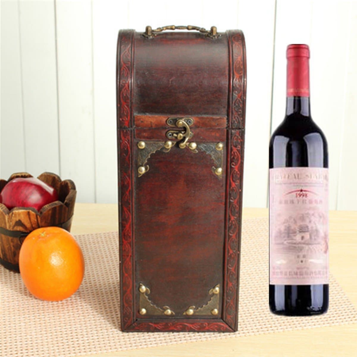 Retro Lock Wood Wine Box Storage Box With Handle Gift
