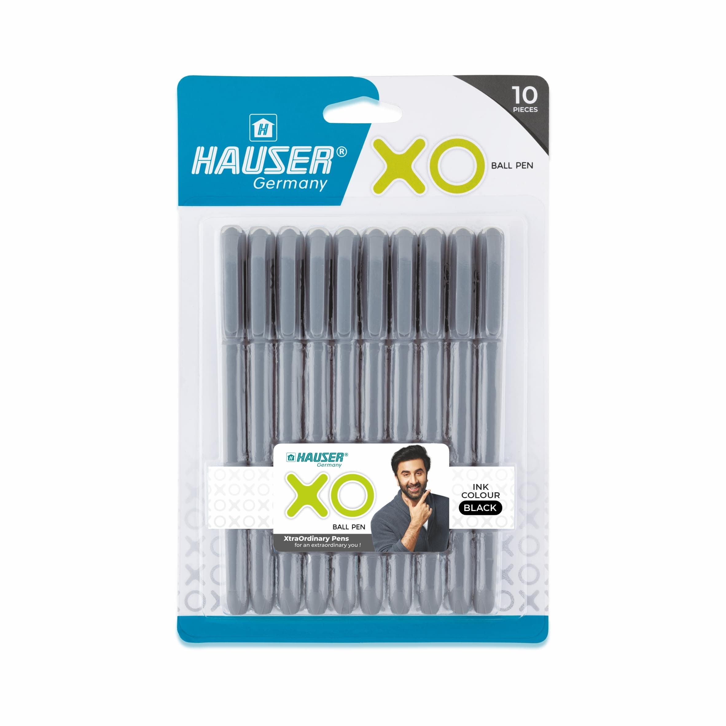 Hauser Xo Ball Pen Box Pack | Tip Size 0.7 Mm | Sleek Body & Minimalistic Design | Matt Finish | Solid Body Type | Low Viscosity Ink | Ultra Durable Tip | Black Ink, Set Of 10 Pcs