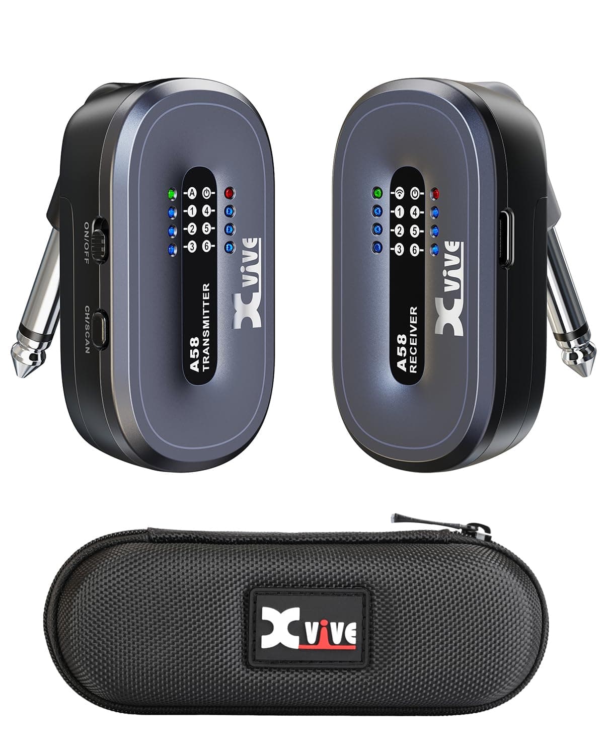 Xvive A58 Wireless Guitar System 5.8GHz Wireless Guitar Transmitter Receiver for Active or Passive Pickup Electric/Acoustic Bass Guitar