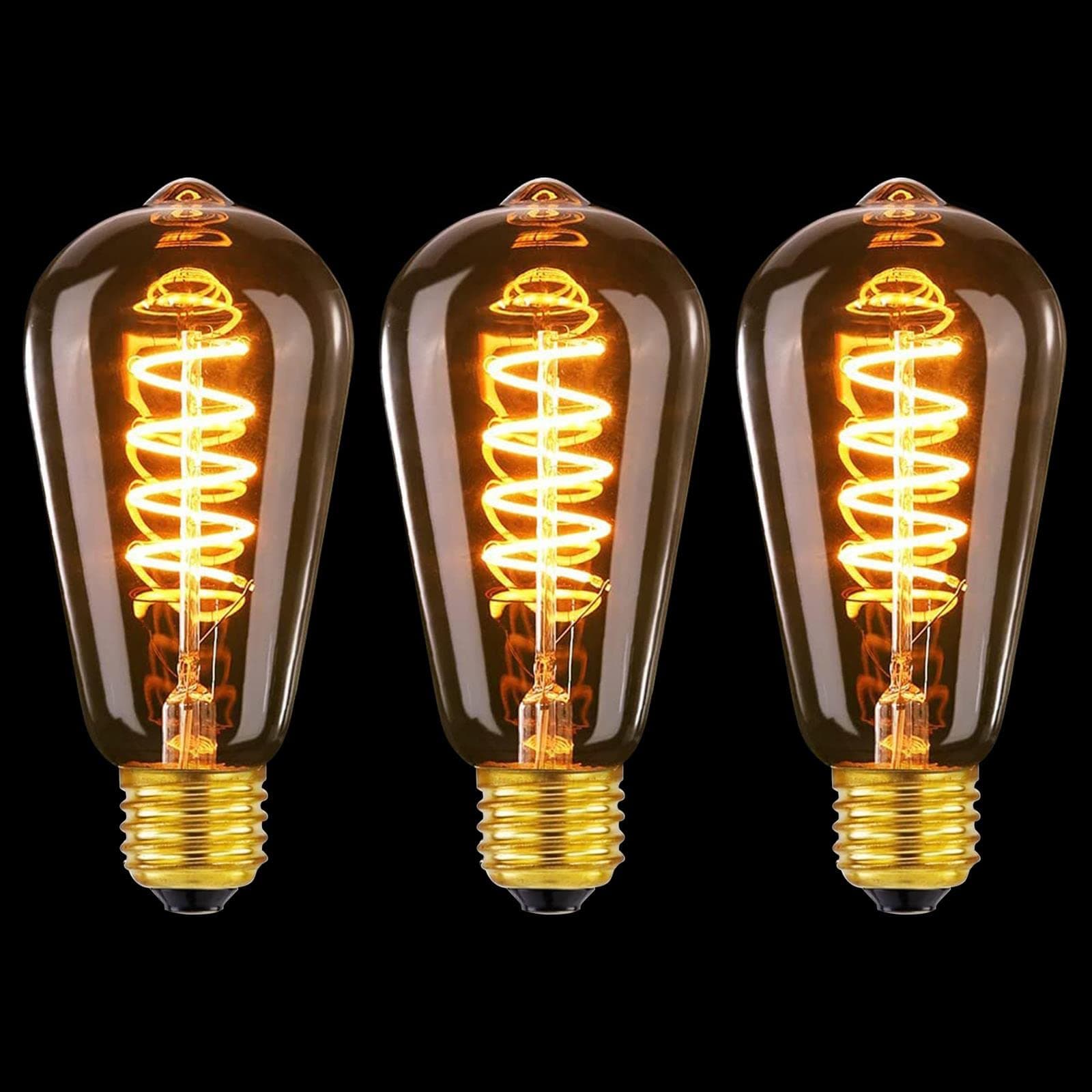 3 Pack Vintage Edison LED Light Bulbs 4W 2200K E27 Squirrel Cage Shaped LED Dimmable Bulbs Antique Style Warm Glow E27 Screw Bulb