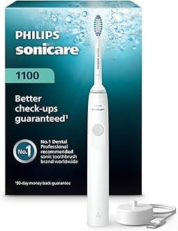 1100 Series Electric Toothbrush - Sonic Toothbrush with Advanced Sonic Technology, EasyStart, Smartimer & Quadpacer, White, Model HX3641/02
