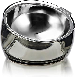 Felli Pet Oblik Elevated Dog Food Water Bowl Stainless Steel Angled Oval Dish for Small Medium Breed, No Spill & Skid Proof, Raised Plastic Stand Tilted Dry Wet Metal Feeder Bulldog (1.5Cups, Smoky)