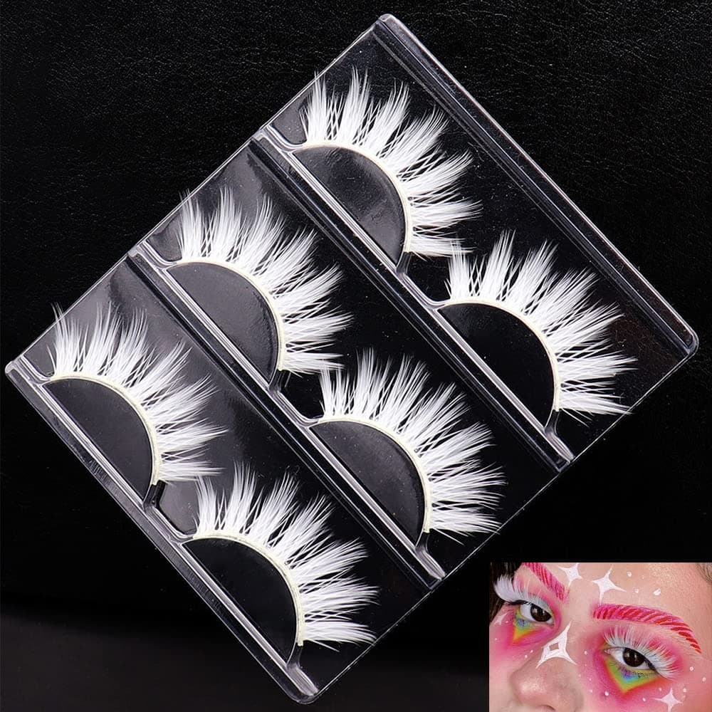 3 Pairs White False Eyelashes, Thick Stage Performance Cosplay White Natural False Eyelashes Can Be Painted Easter Halloween Costume Party Eye Tool (MQ1)