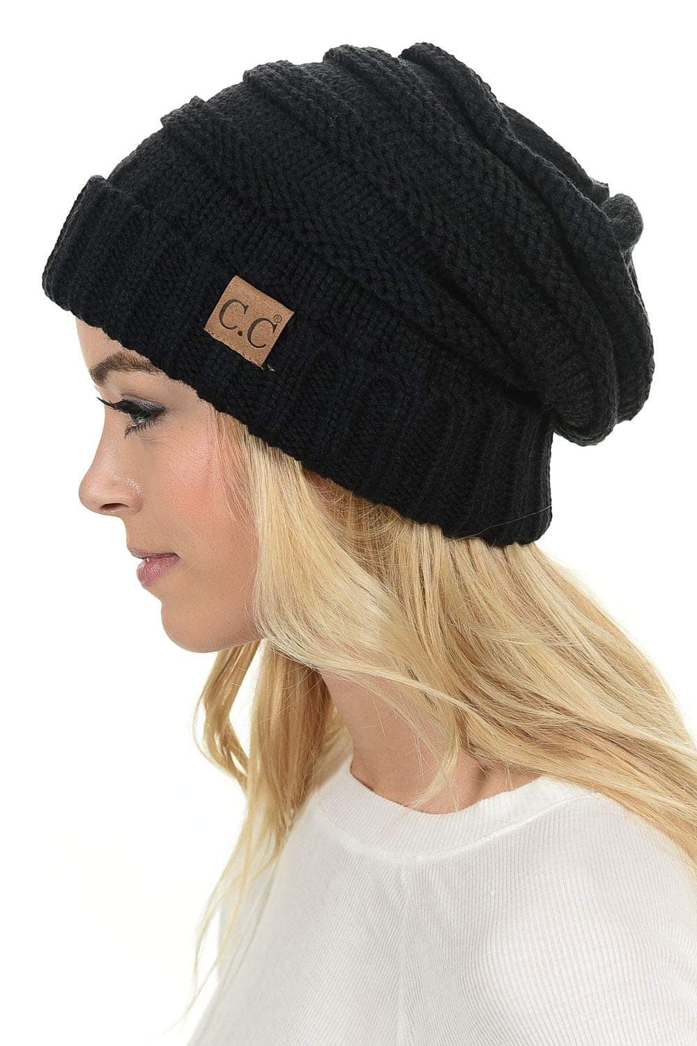 Hat-100 Oversized Baggy Slouch Thick Warm Cap Hat Skully Cable Knit Beanie