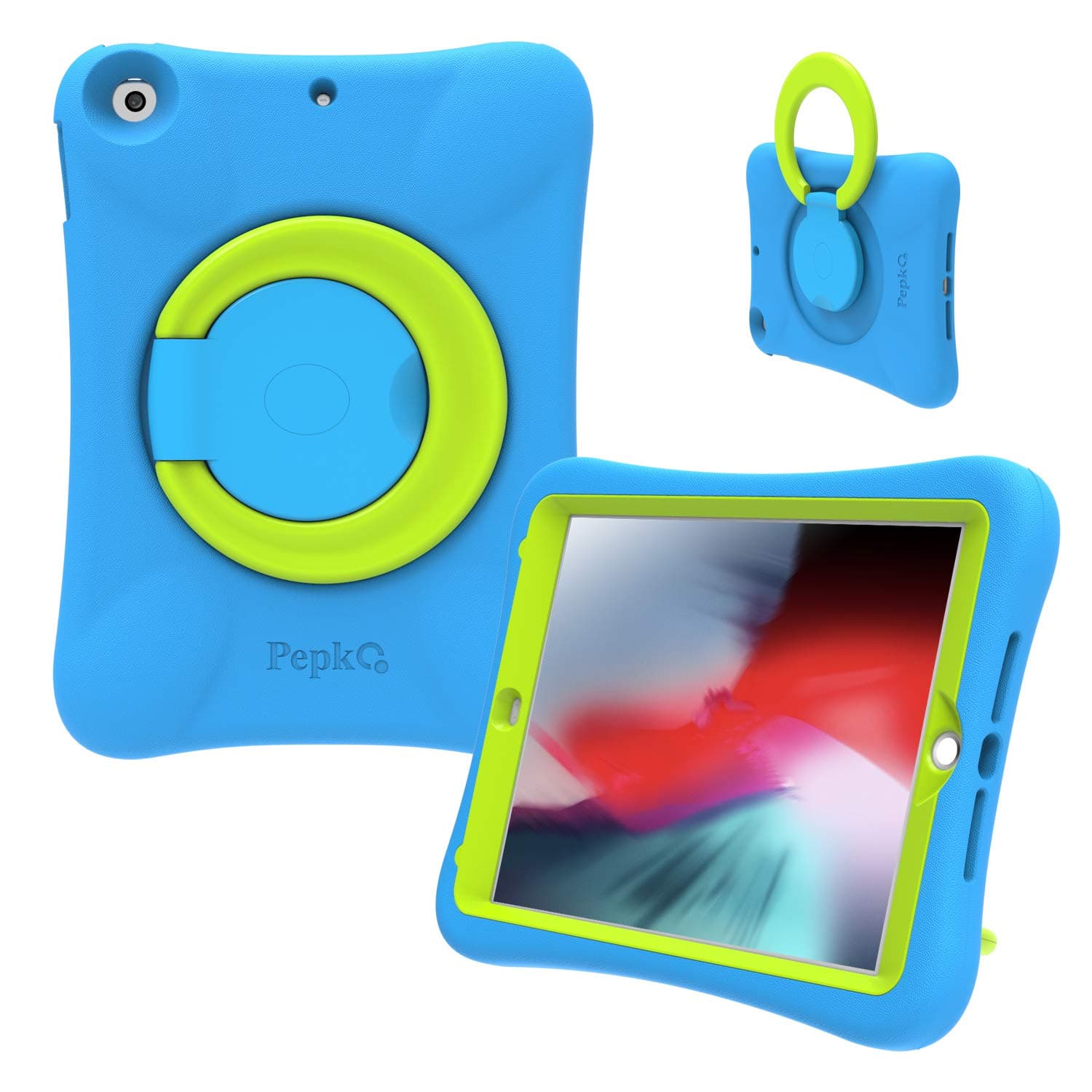 pepkooKids Case for iPad 9.7 2017/2018 - Lightweight Shockproof Handle Stand Rugged Cover for Apple iPad 6th Generation/5th Gen/Air/Air 2 (Blue/Green)