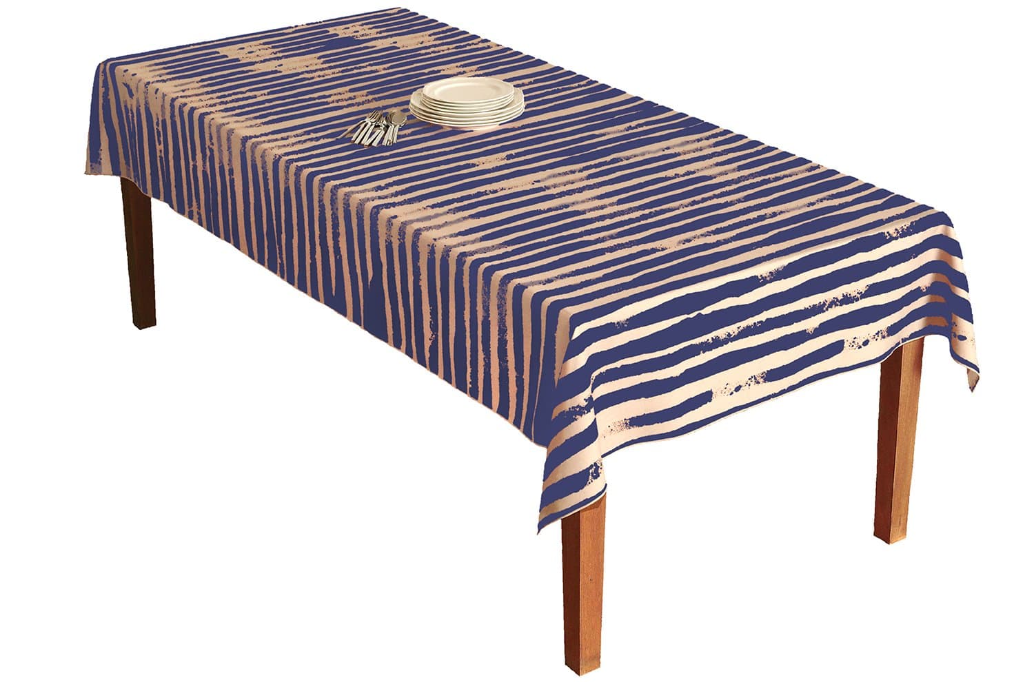 BottleCloth Mod Stripe Premium Tablecloth, Easy Clean, Spill Resistant, and Washable. Made from 100% Recycled Materials. Assorted Colors and Sizes.(60" x 90" Rectangle-Navy & Beige)
