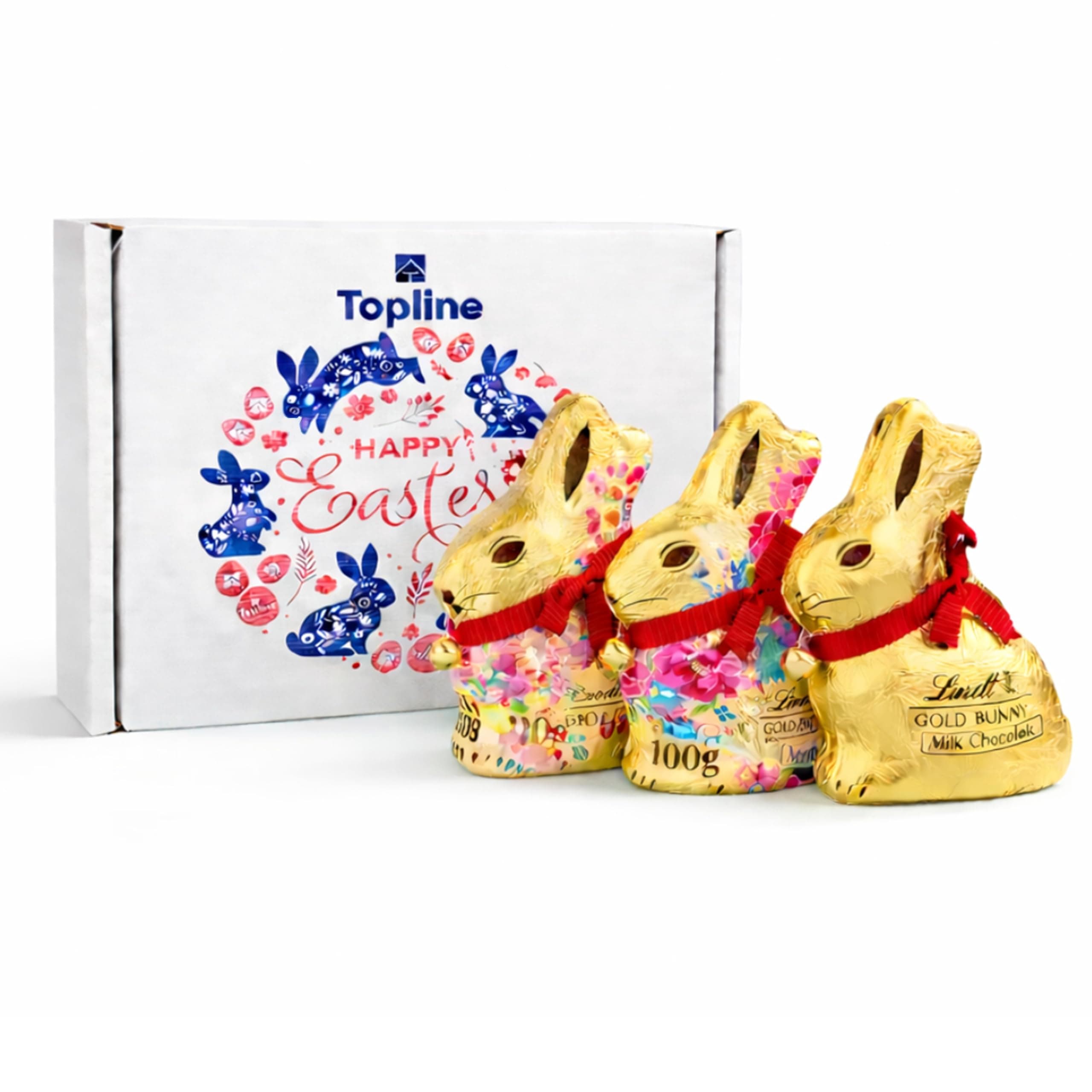 – Lindt Chocolates Easter Bunny Hamper Gift - Pack of 3 x 100g Milk Chocolate Bunny Wrapped in Gold & Floral Foil. Great Chocolate Gift for Easter Gifts, Egg Hunt for Kids.
