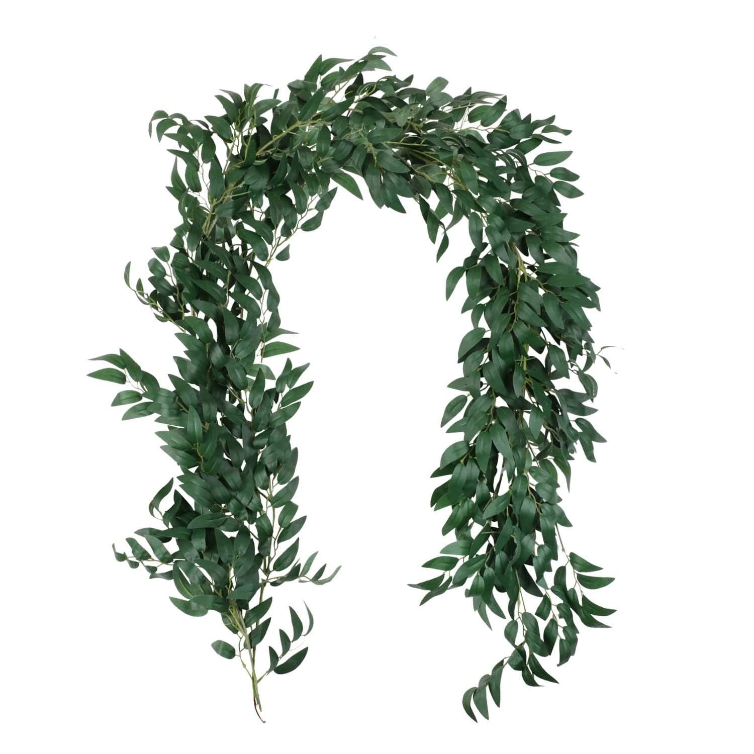 Homcomodar 2 Pack Artificial Hanging Leaves Vines 11.4 Ft Fake Willow Leaves Twigs Plant Garland String in Green Wedding Wall Decor