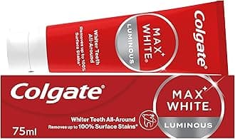 Colgate Max White Luminous Toothpaste 75ml - Teeth whitening Toothpaste - Clinically Proven Formula - Removes up to 100% of Surface Stains - SmartFoam System Cleans All Around Your Teeth