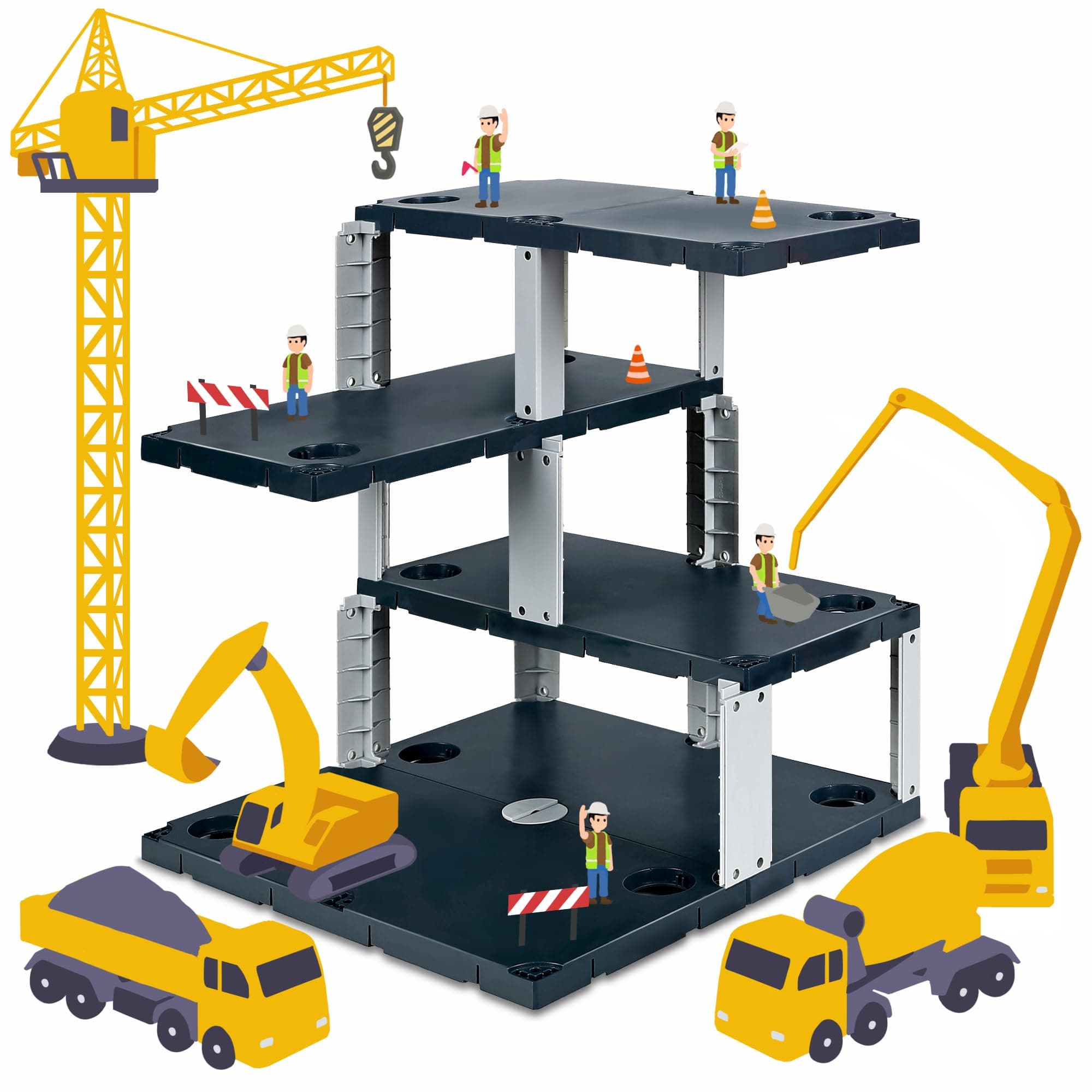 iPlay, iLearn Construction Building Scene Toy, Kids Learning Educational STEM Engineering Building Floor Set, Creative Birthday DIY Play Gifts for 3 4 5 6 7 Year Old Boy Girl (Only Includes Structure)