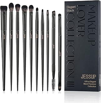 Eyeshadow Brush Set, 10Pcs Eye Makeup Brushes Professional for Blending Eye Shadow Liner Crease, Duo-end Brow Brush, Elegant Black T337