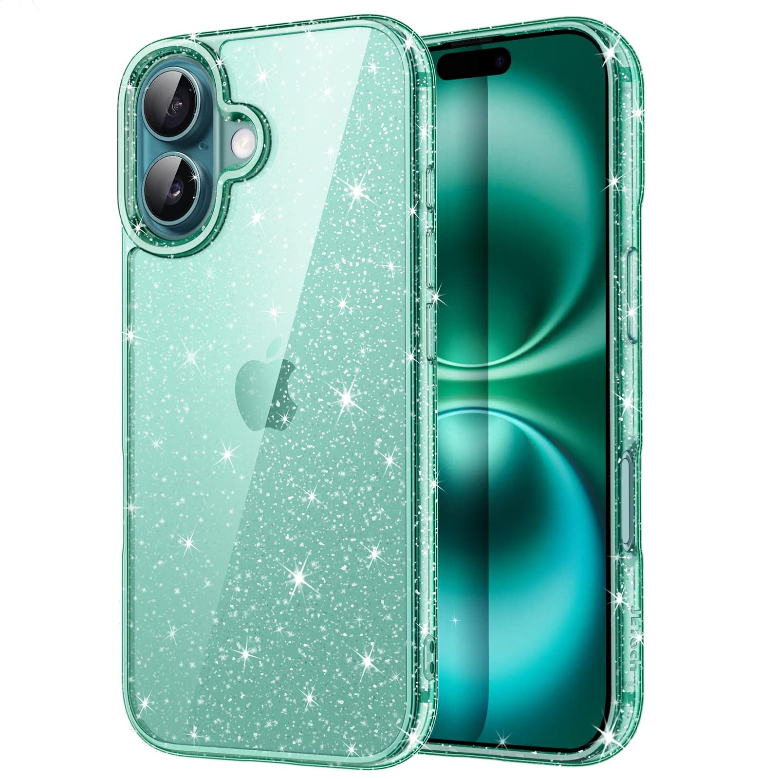 JETech Glitter Case for iPhone 16 6.1-Inch, Bling Sparkle Shockproof Phone Bumper Cover, Cute Sparkly for Women and Girls (Teal)