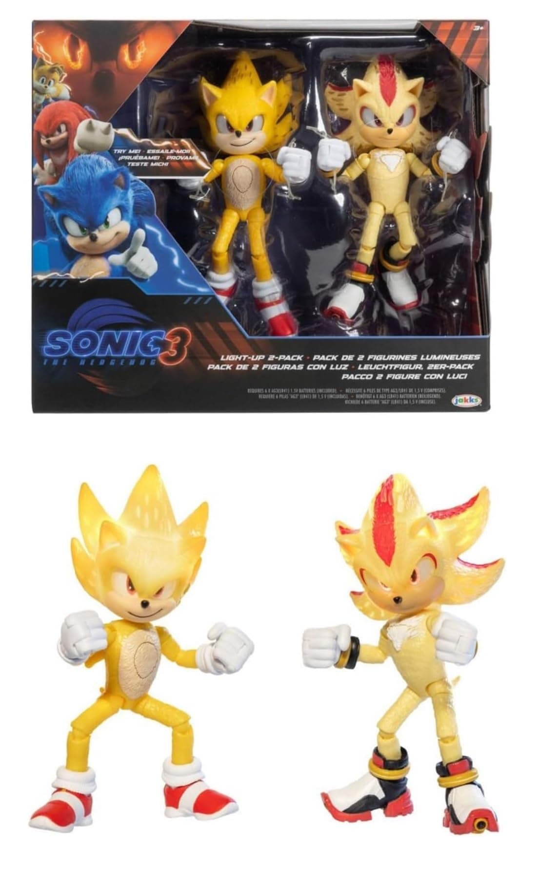 Sonic The Hedgehog Light Up Super Sonic & Super Shadow Action Figure Set