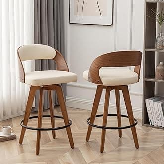Barstools Set of 2,Counter Height Bar Stools for Kitchen Island,26.8 Inch H Modern Upholstered Bar Chair, Swivel Counter Stools with Wood Back and Bamboo Legs (Beige-Pu)