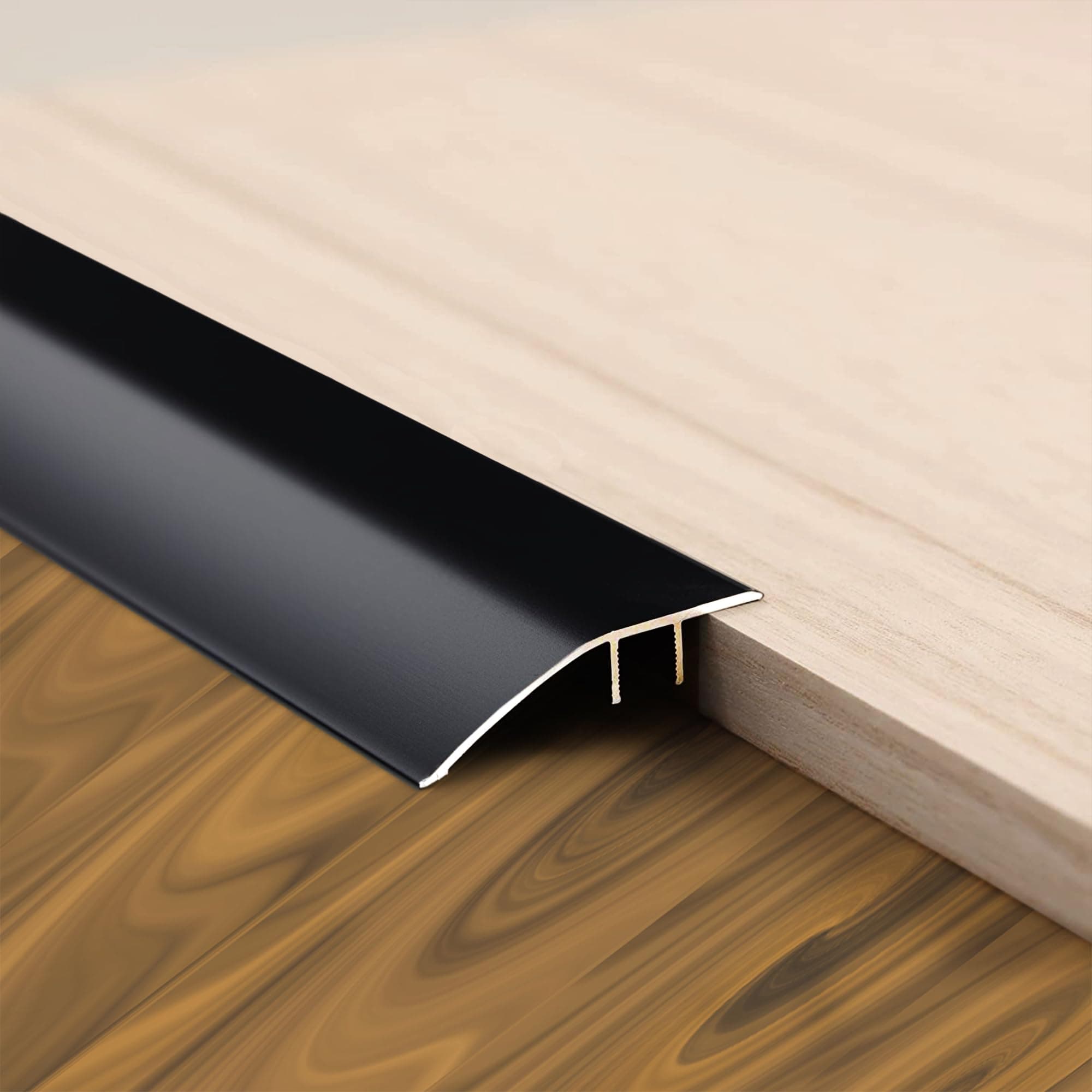 2Pack Aluminum Floor Transition Threshold Strip 36 inch by 1+3/4 inch,Black Doorway Edge Trim for Carpet to Tile Transition Strip,Bedroom Kitchen Bathroom Doors Reducer Floor Gap Cover