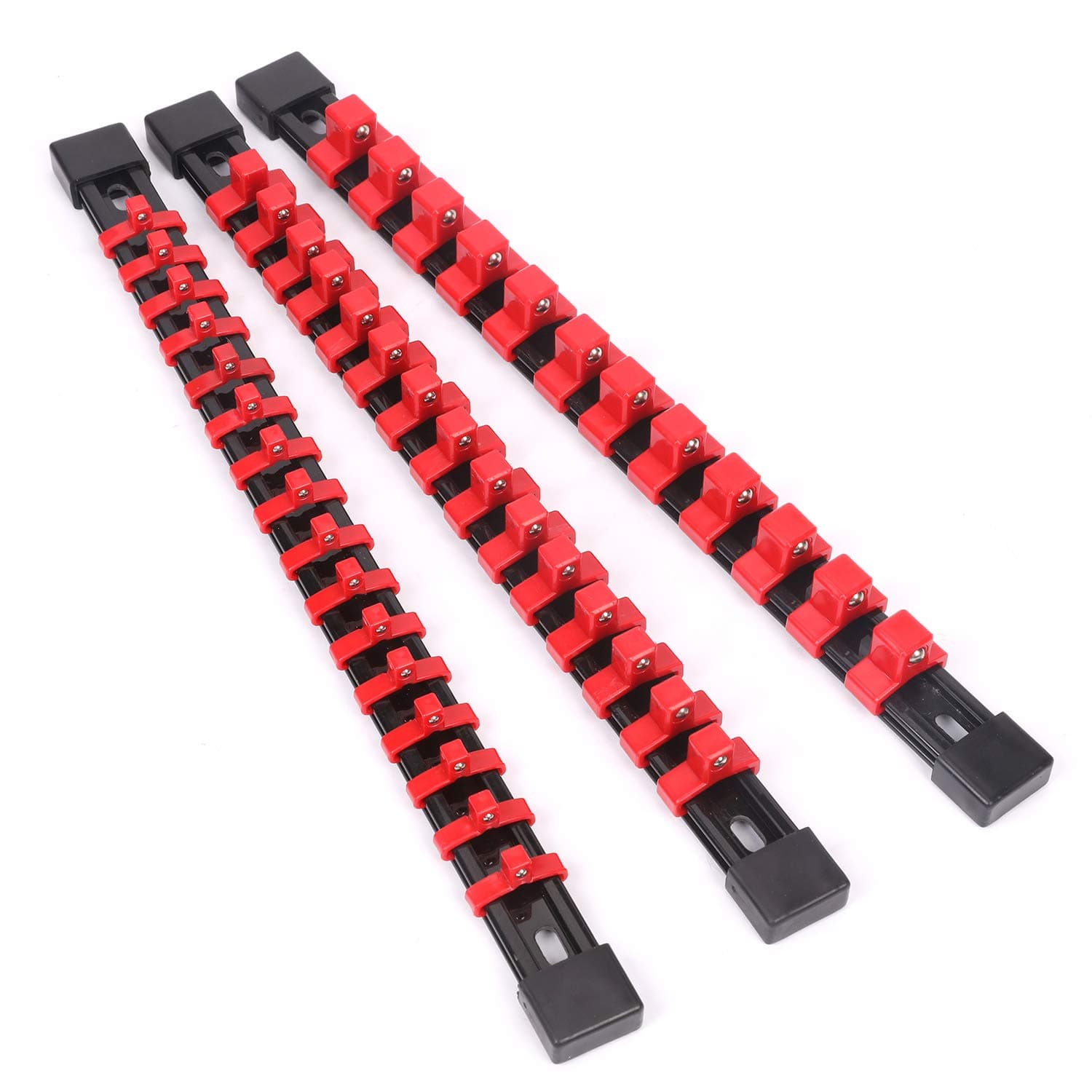 Makitoyo ABS Socket Storage Rail Set, 1/4-Inch, 3/8-Inch, 1/2-Inch,Drive Socket Clip Rail Holder, Premium Quality Socket Holders Organizer, 3 pieces set with 6 extra clips