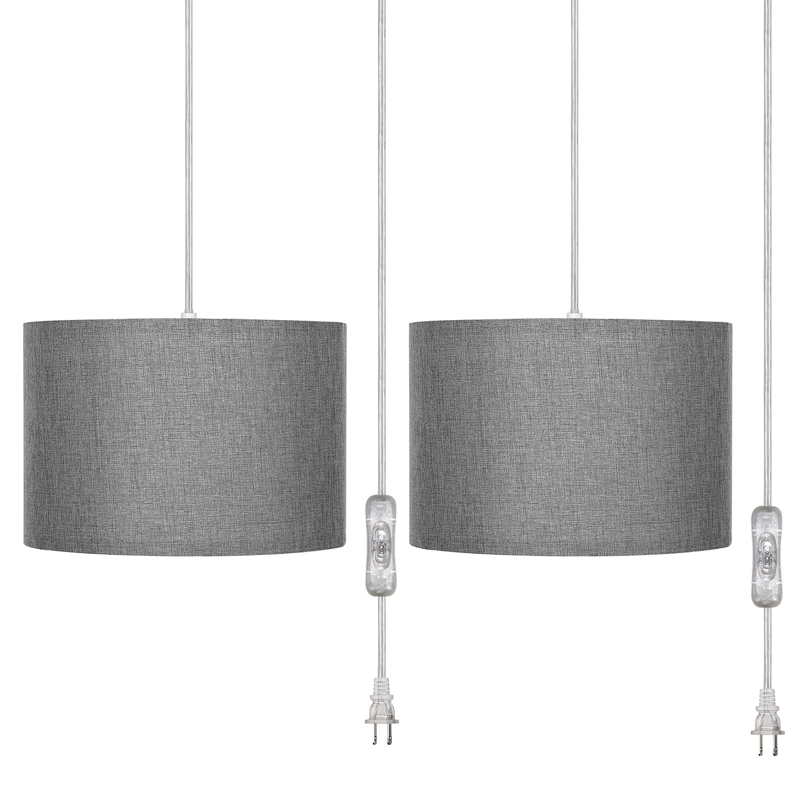Rocsun Plug in Pendant Light, 15ft Adjustable Clear Cord, Hanging Light with On/Off Switch, Hanging Ceiling Light Fixture, Gray Linen Shade, for Bedroom, Baby Room, Desk Table Blue