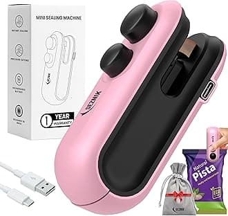 Seznik Portable Mini Sealing Machine, Handheld Packet Sealer for Food, Snacks, Chips, Fresh Storage, Plastic Bags Sealing Machine, 1 YEAR Warranty (Pink)