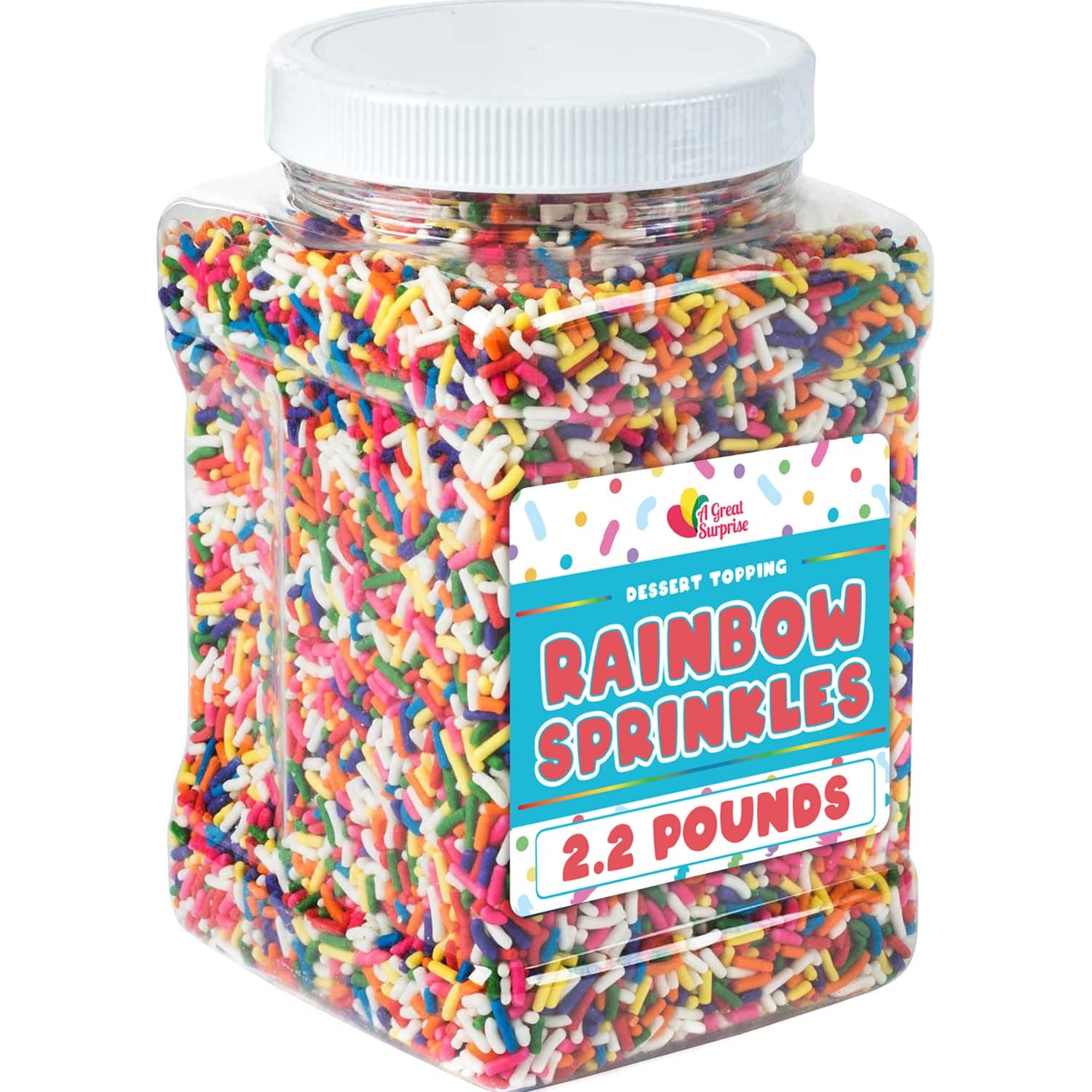 A Great Surprise Spring Rainbow Sprinkles - 2.2 Pounds - Bulk Rainbow Jimmies for Cookies - Birthday Cake for Ice Cream, Baking, Cupcakes, Donuts