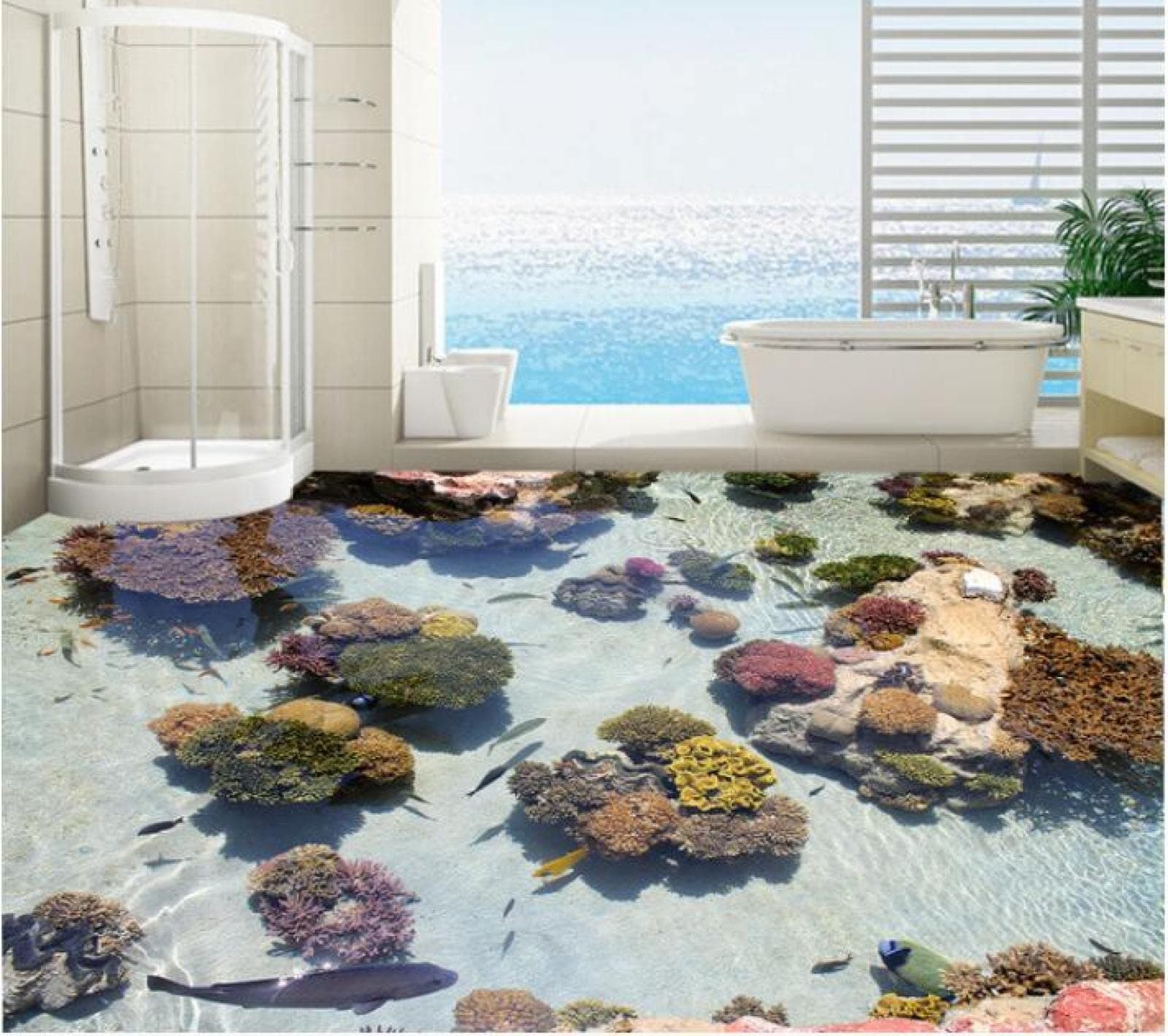 Wall Mural Wallpaper 47 x 32 inch (Width x Height) 3D PVC Flooring Custom of 3D Bathroom Flooring Wall Paper Coral sea Tropical Fish 3D Flooring 3D Wall murals Wallpaper