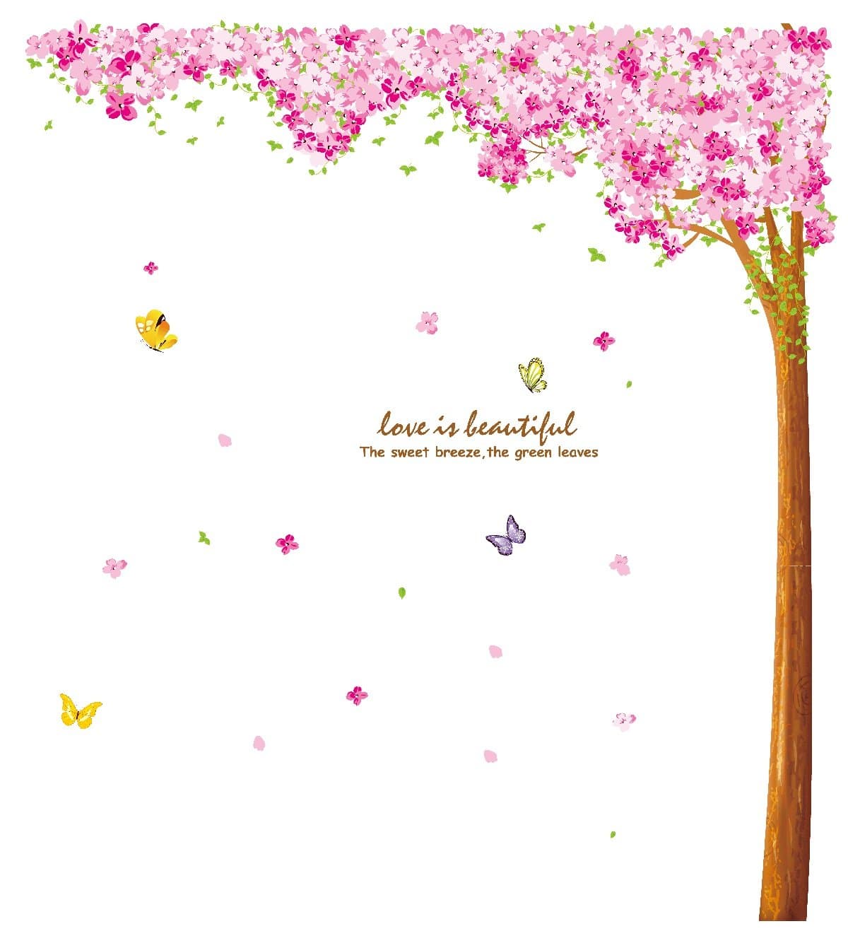 Large Pink Sakura Flower Cherry Blossom Tree Wall Sticker Decals PVC Removable Wall Decal for Nursery Girls and Boys