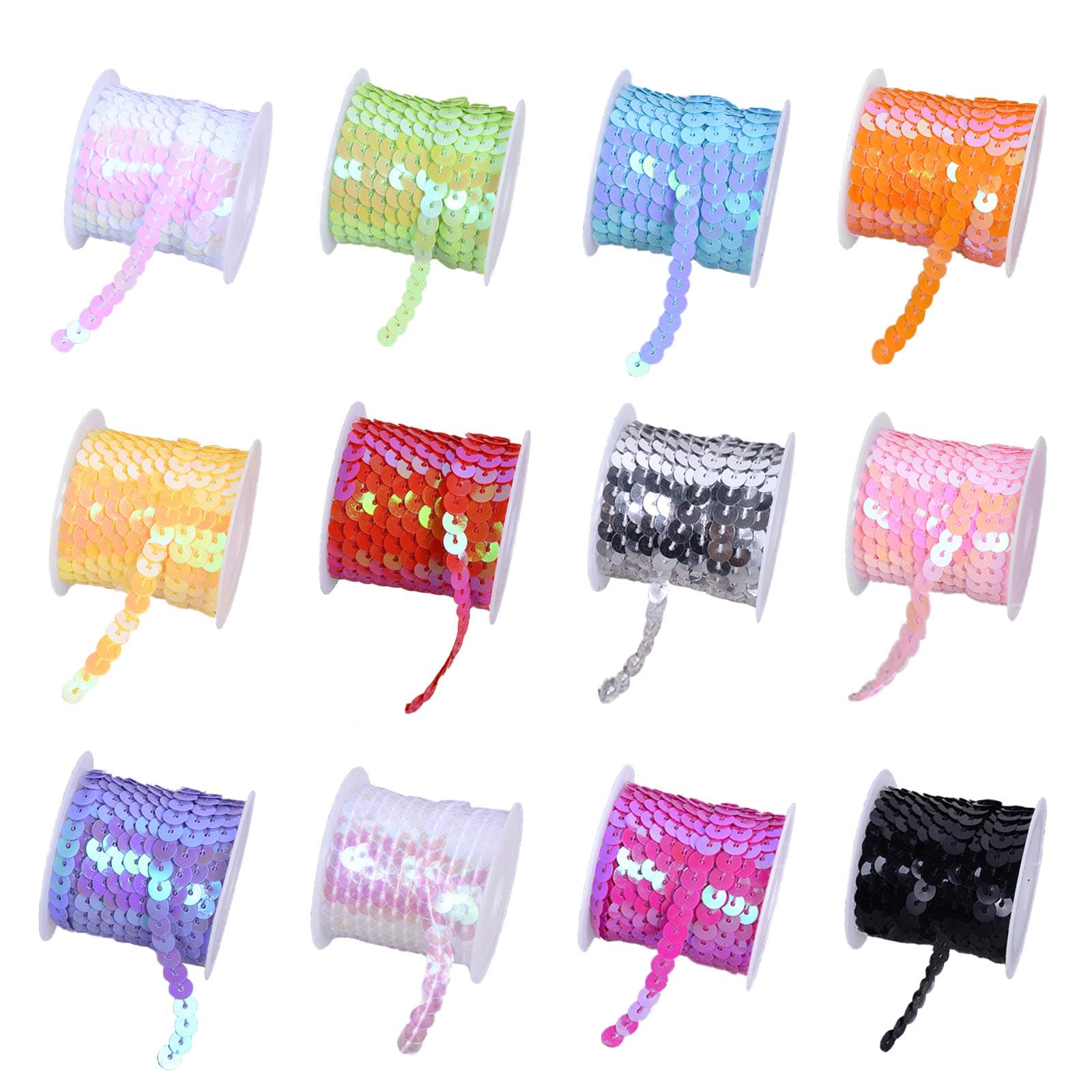 Sequin String,SEELOK 12 roll Multicolour Craft Paillettes Iridescent Spangles Glittering Trim for Kids Adults DIY Art Craft Making Decoration(12 Colours)