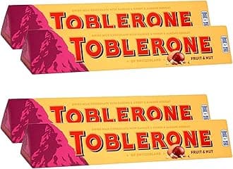 Toblerone of Switzerland Fruit & Nut with Raisins, Honey and Almond Chocolate Bar - 4 X 100 G, 400 Gm