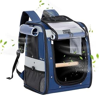Bird Carrier with Anti-Pecking Band,Bird Backpack Carrier with 2 Level Height to Adjust Standing Perch and Shade Cover Blue