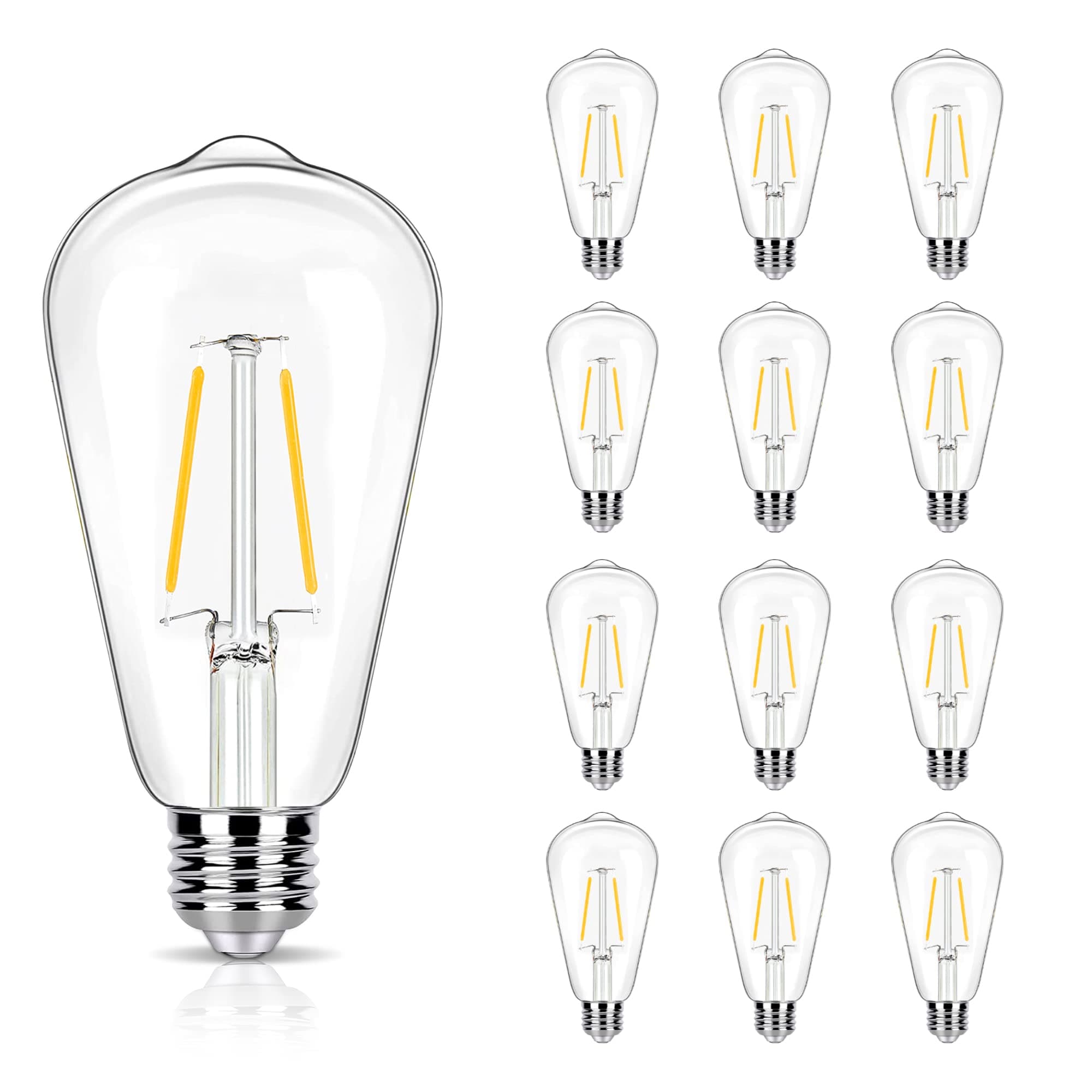 - 12 Pack 2W LED Edison Bulbs, 25 Watt Light Bulbs Equiv, 2700K Soft Warm with E26 Standard Base, LED ST19 Low Watt Light Bulbs, 250LM, Not-Dimmable, 120V