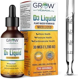 Micellized D3 Liquid, for Children, Infants & Adults, 1200 IU, Plant-Based, Highly Absorbable, Water Soluble Vitamin D3, Support for Bone, Cardiovascular, and Immune Health - 750 Servings