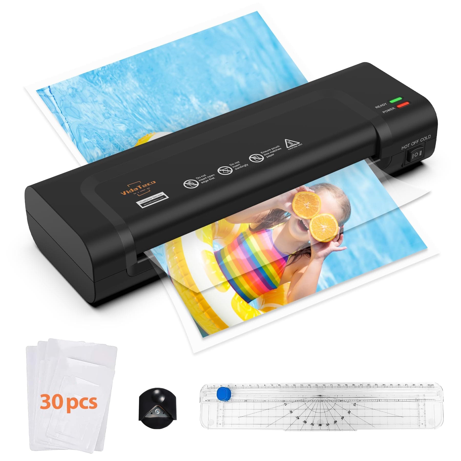 Laminator, Portable A4 Thermal Laminating Machine with Hot and Cold Settings, Quick Warm-up and No Bubbles with 30 Laminator Pouches, 1 Corner Rounder,1 Paper Cutter, for School/Home/Offices