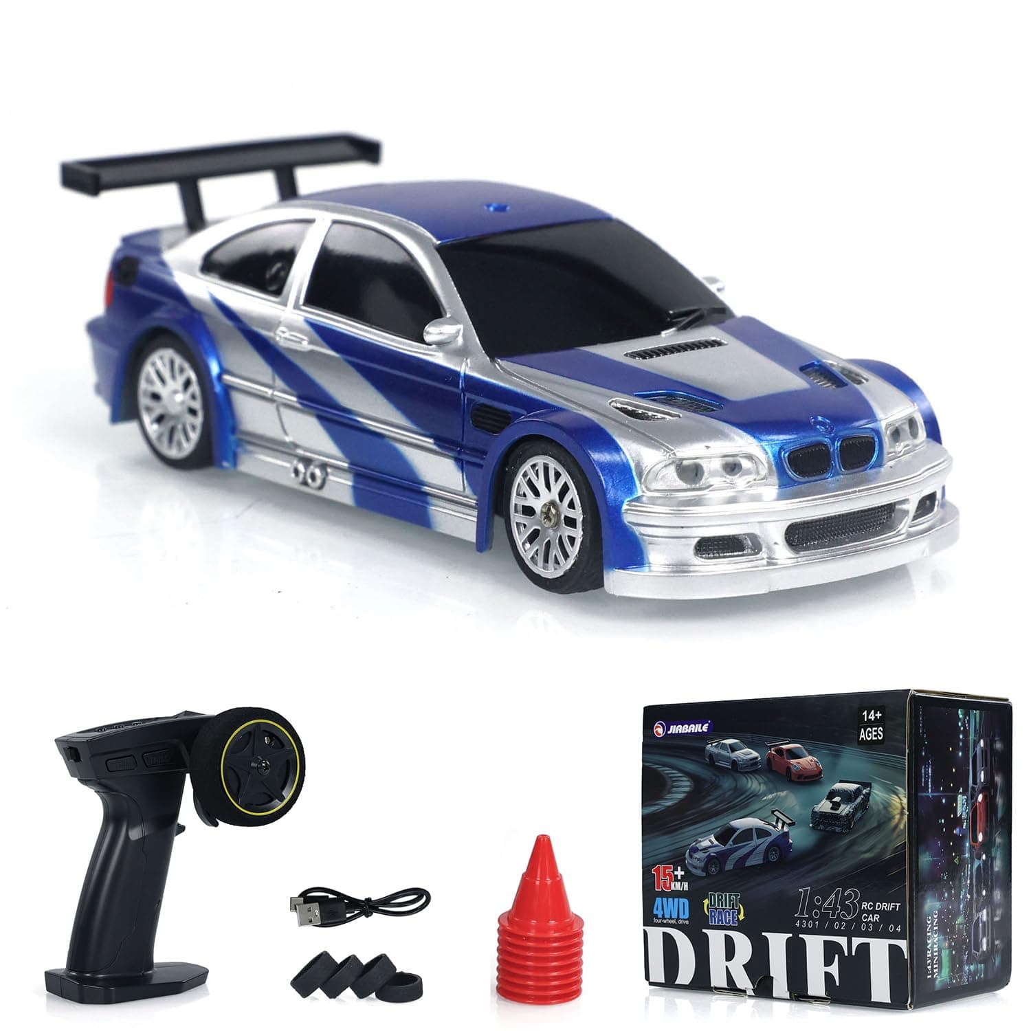 1/43 RC Drift Car, Ready-to-Run, High Speed Four-Wheel Drive, Proportional Remote Control, Simulation Lights