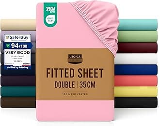 Utopia Bedding Fitted Sheet Double, Pink- Deep Pocket 14 inch (35 cm) - Easy Care - Soft Brushed Polyester Microfibre Fabric - Shrinkage and Fade Resistant - Bottom Sheet