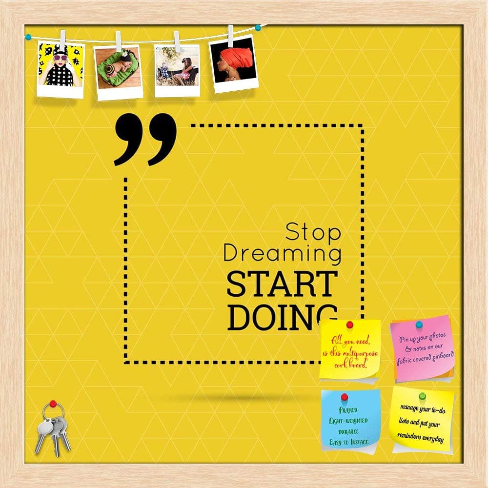 ArtzFolio Stop Dreaming Start Doing D2 | Bulletin Board Notice Pin Board | Vision Soft Board Combo with Thumb Push Pins & Sticky Notes | Natural Brown Frame | 24 x 24 inch (61 x 61 cms)