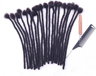 100% Real Human Hair Dreadlock Extensions, ADIASAI 0.8cm Thickness 8 Inch 60 Strands Can Be Dyed and Bleached Full Hand-made Loc Extensions for Men Women Kids 100% Unprocessed Natural Black