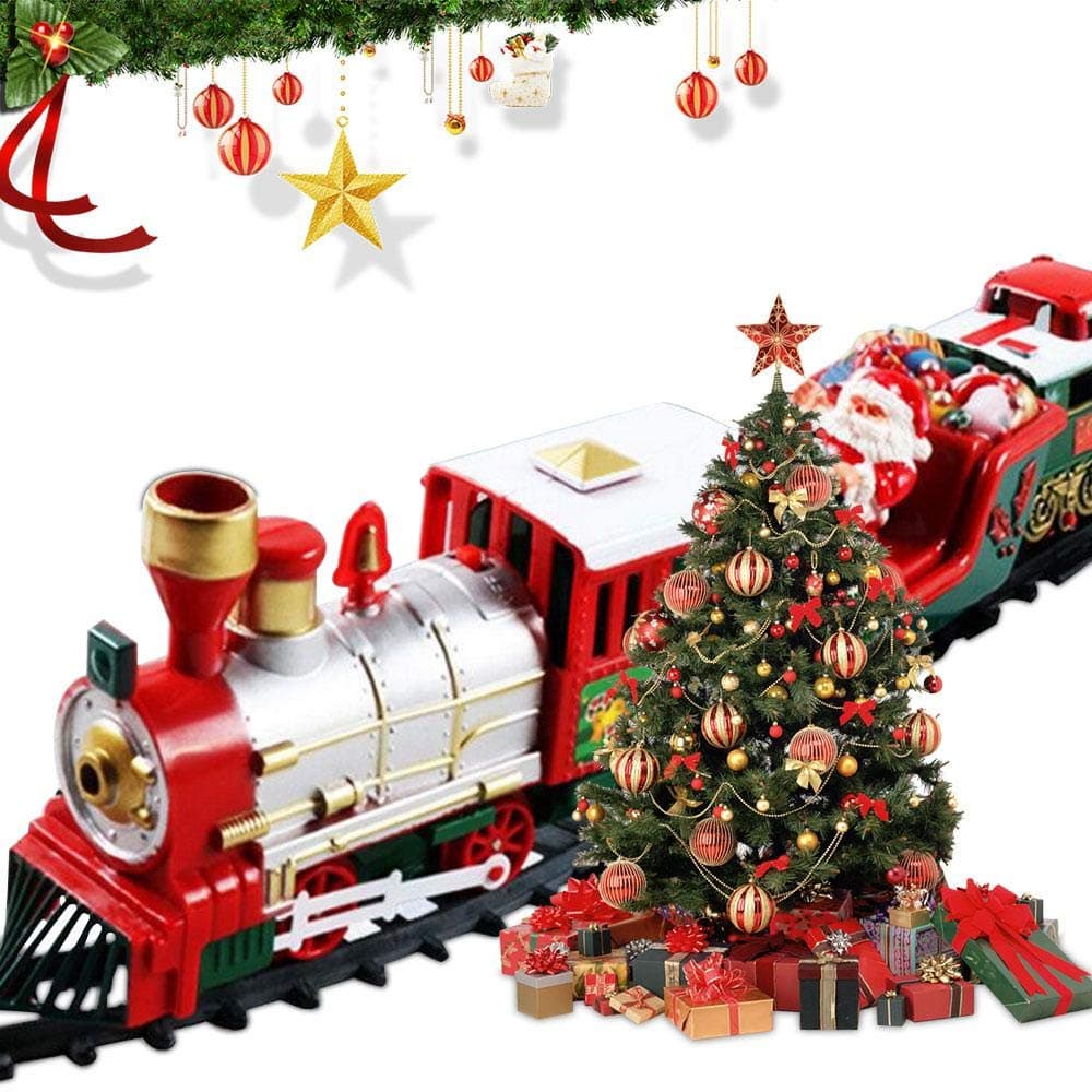 Classic Christmas Train Set,Deluxe Train Set With Lights And Sounds 120 Inches Railway Tracks For Under The Christmas Tree Electronic Toys For Boys And Girls Battery Operated Toys Gift For Kids
