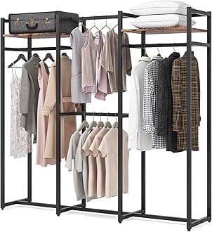 Tribesigns Garment Rack Heavy Duty Clothes Rack, Free Standing Closet Organizer with Shelves and Hanging Rod, Large Metal Clothing Rack for Hallway, Bedroom, Max Load 500Lbs (Dark Black)