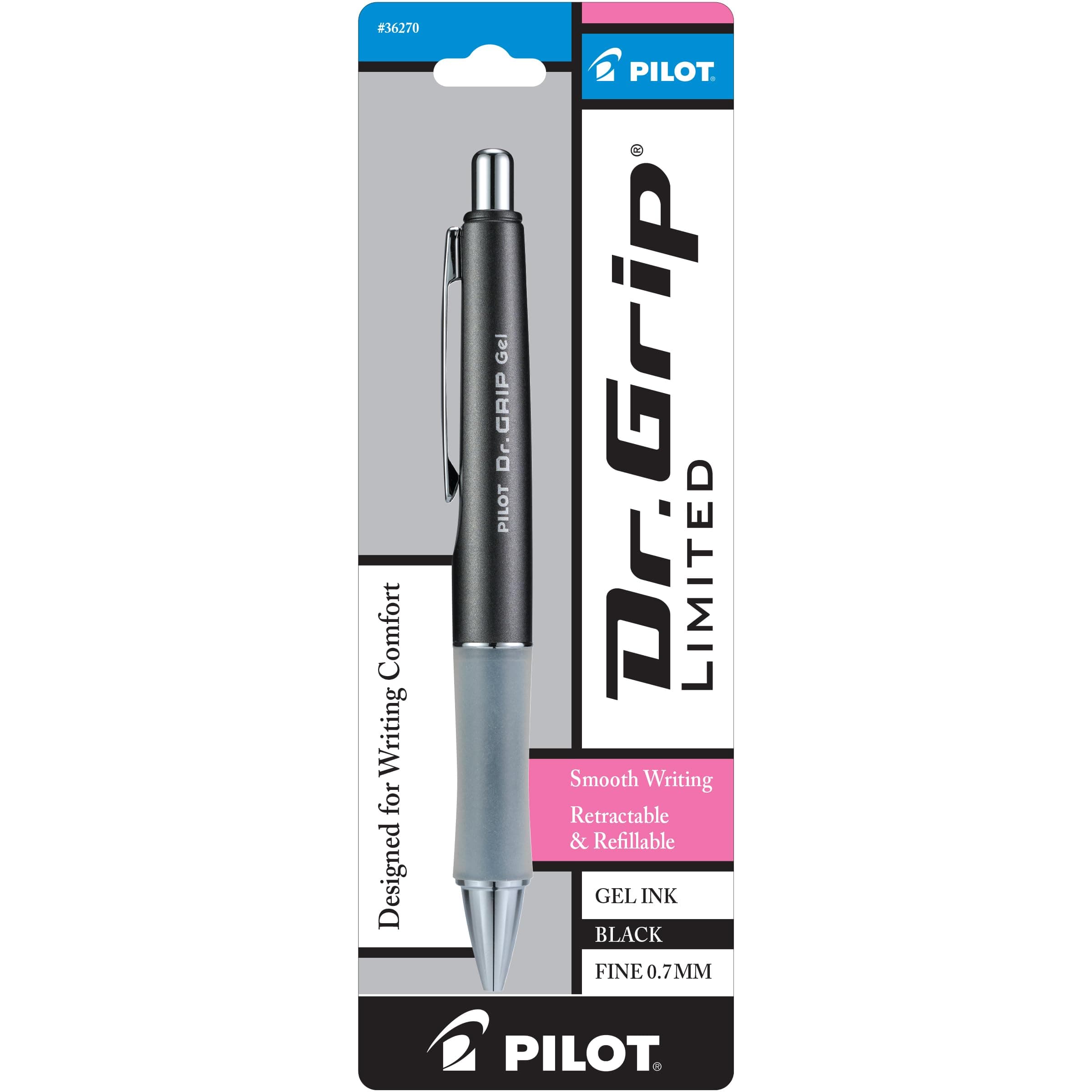 Dr. Grip Limited Refillable & Retractable Gel Ink Rolling Ball Pen, Fine Point, Metallic Charcoal Gray Barrel, Black Ink, Single Pen (36270)