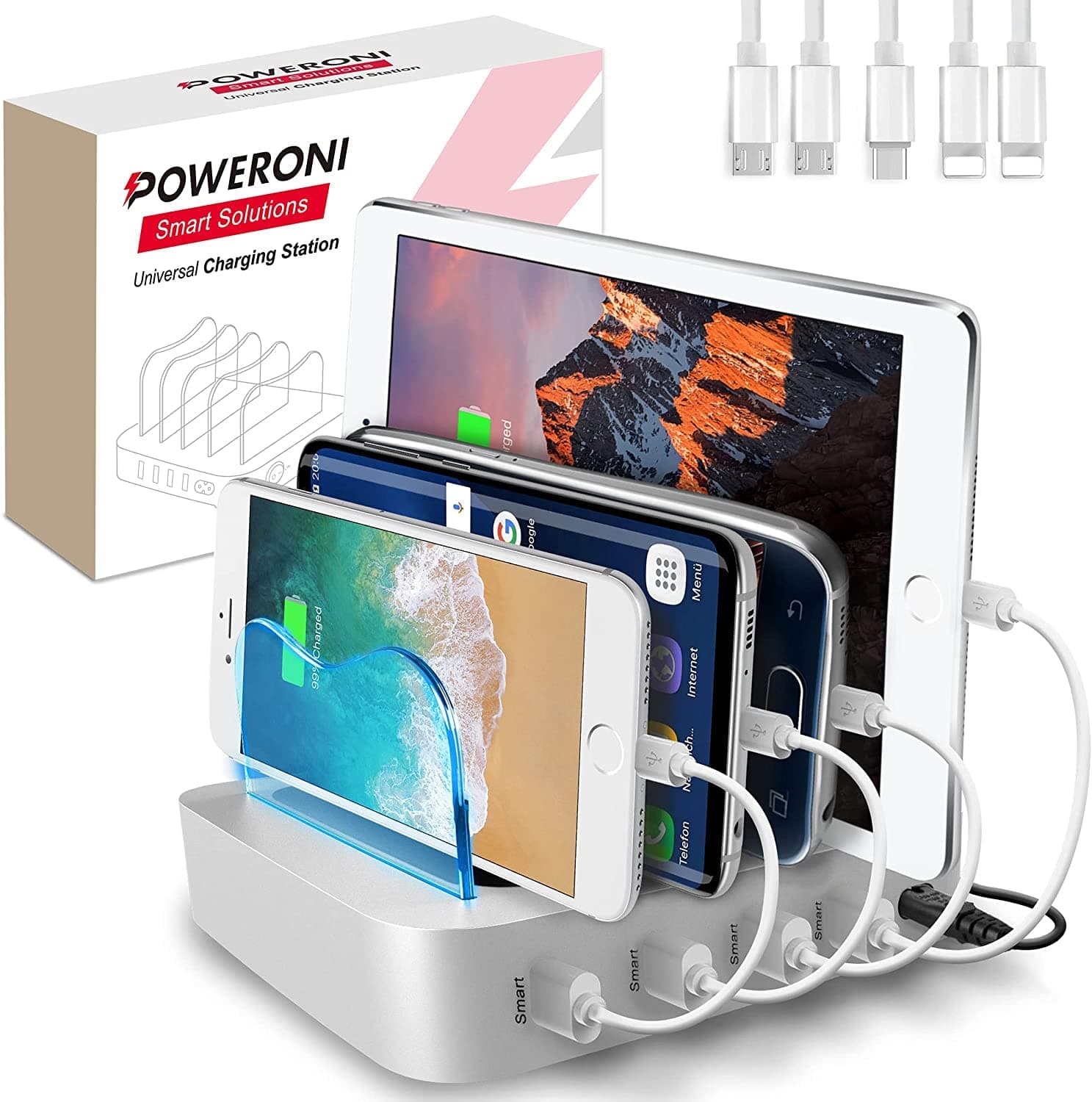 4 Port Charger Station - Fast Charging Dock for Multiple Devices Apple - Multi Device USB Charging Station - Compatible with Apple iPad, iPhone, Android, and Tablet - Charging Rack