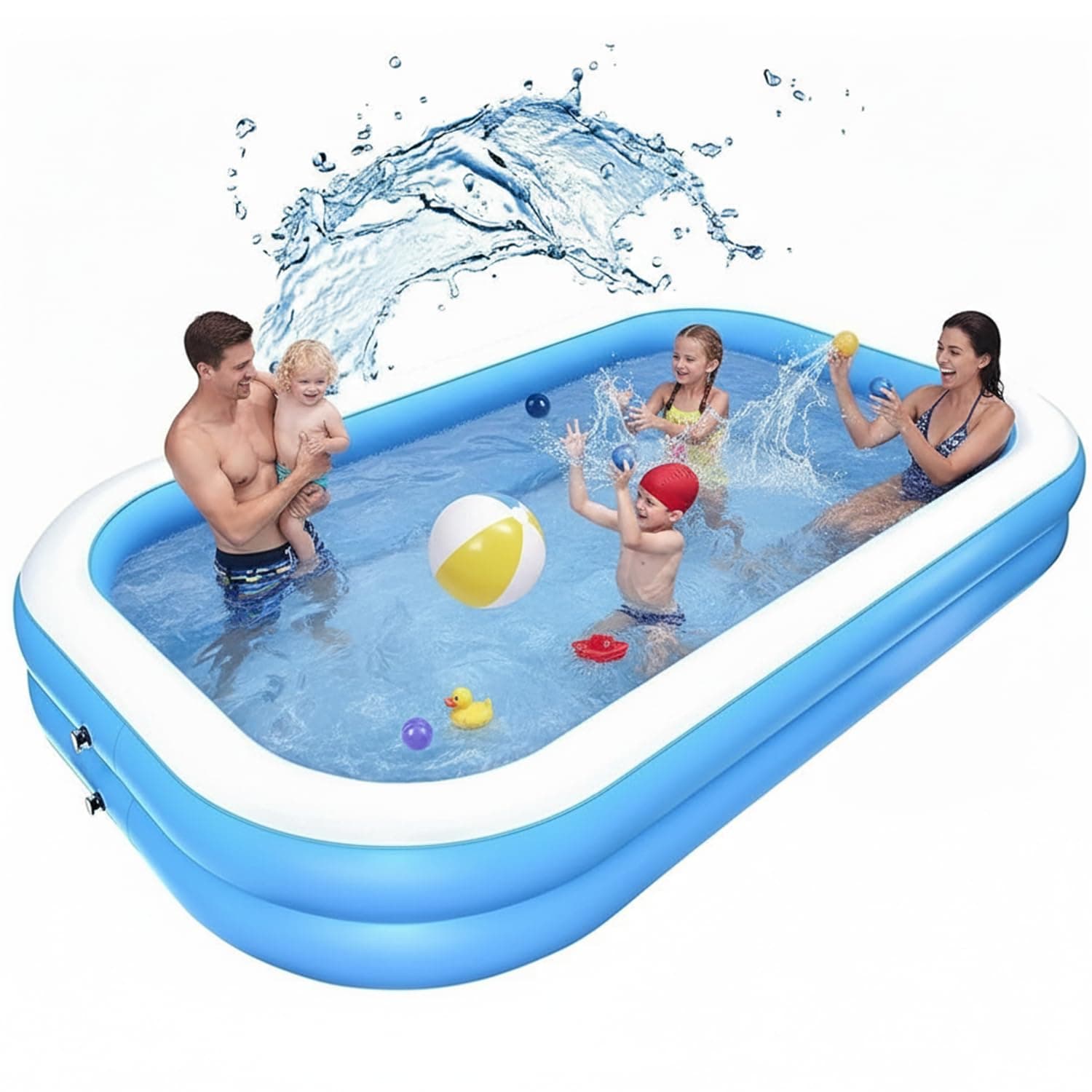 7 Feet Rectangular Inflatable Pool Full-Sized Swimming Bathtub for Family, Kids, Adults Outdoor, Garden, Summer Party, Blue (Pump Not Included)