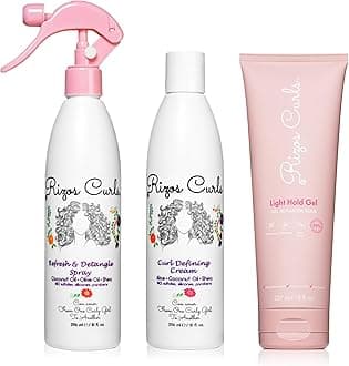 Rizos Curls Styling Starter Kit, Refresh and Detangle Spray & Curl Defining Cream & Light Hold Gel Bundle, Enhance & Define Curls, Add Volume & Hold, Frizz Control & Shine