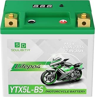 Lithium Motorcycle Battery LiFePO4 YTX5L-BS 12.8V 3Ah 230CCA High Performance Power Sports, Compatible ATV, UTV, 4 wheeler, Scooter, PWC, Seadoo, Polaris and Generator Battery