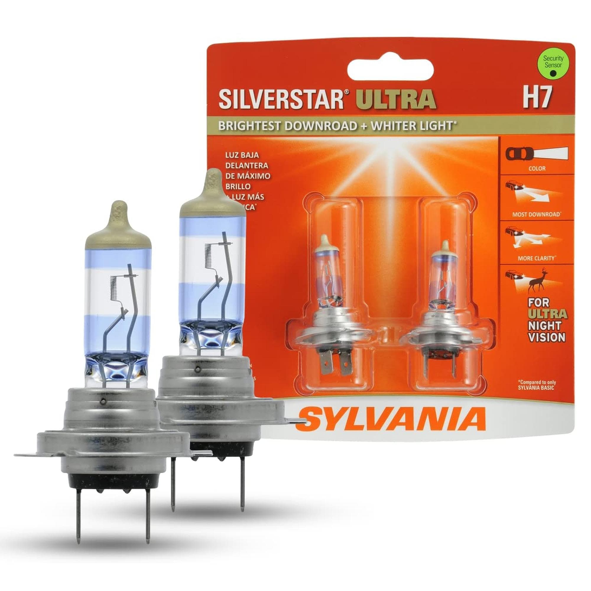SYLVANIA - 9003 SilverStar Ultra - High Performance Halogen Headlight Bulb, High Beam, Low Beam and Fog Replacement Bulb, Brightest Downroad with Whiter Light, Tri-Band Technology (Contains 2 Bulbs)