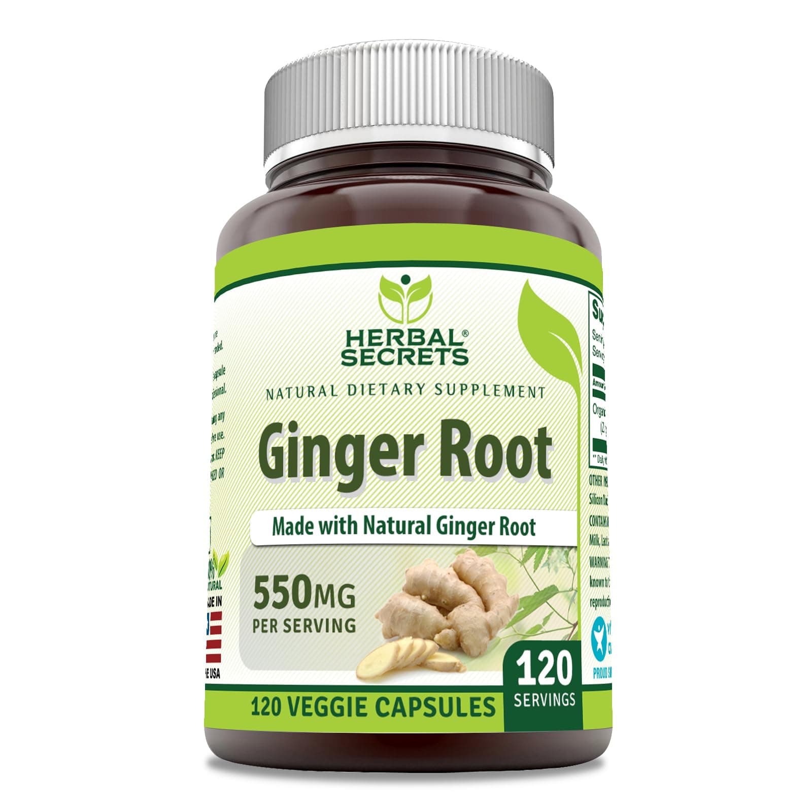 Ginger Root Supplement | 550 Mg Per Serving | 120 Veggie Capsules | Non-GMO | Gluten Free | Made in USA