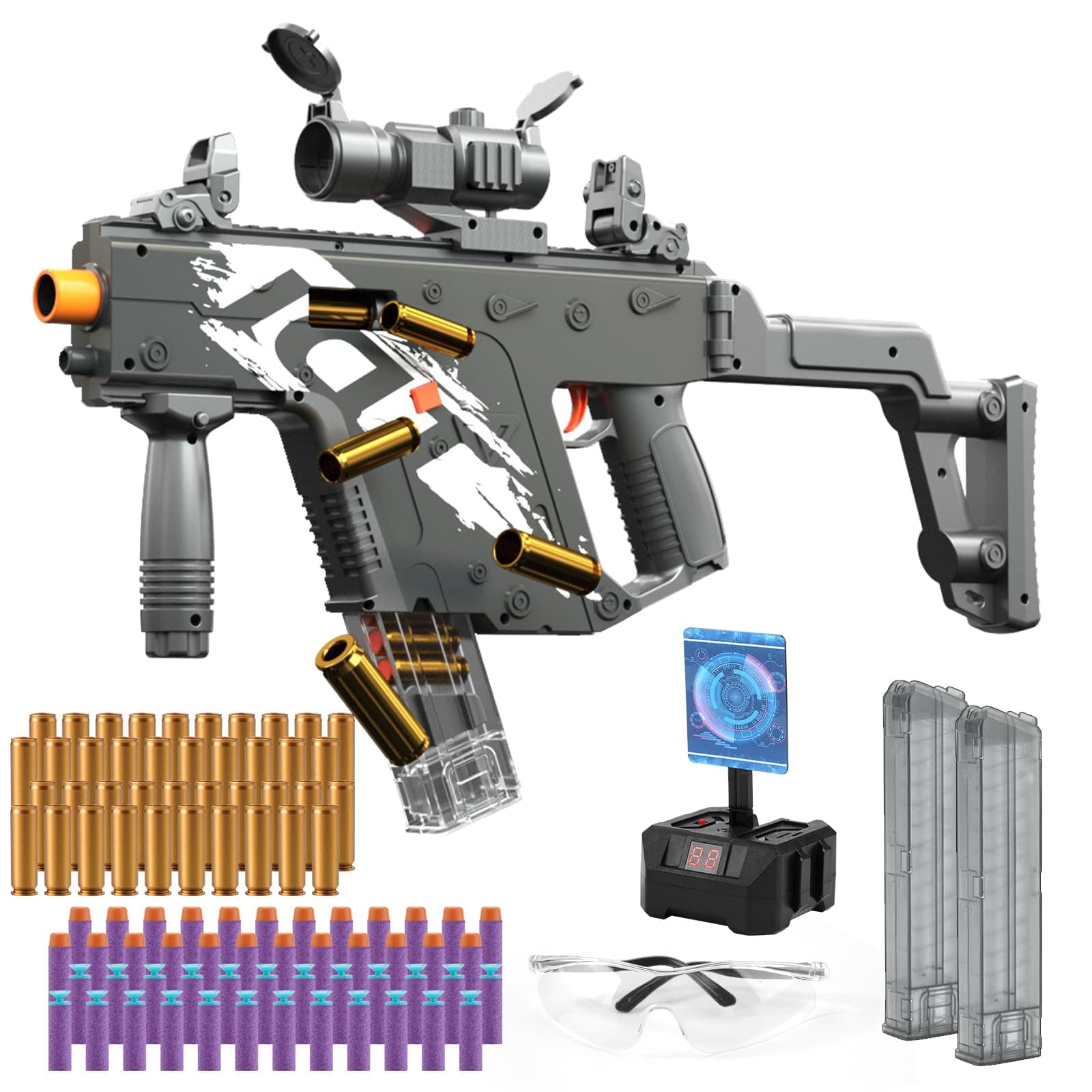 VELIYAKA Toy Gun with Soft Bullets, Automatic Shell Ejecting Foam Bullets Blaster Gun Toys with 100 Darts, 40 Bullets Case, 2 Magazines and Target, Education Toy Model Birthday Gifts for Kids Adults